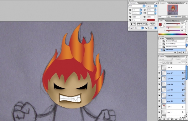 Creation of angry mascot fire: Step 14